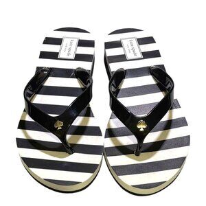 Kate Spade Milli Black White Striped Wedge Sandals Women Size 8